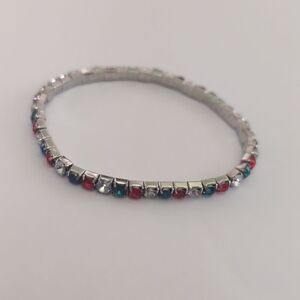 126 Red Green and Crystal Rhinestones Stretch Bracelet‎